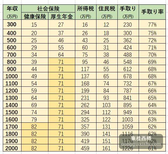 日本收入到手率